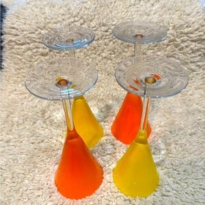 VINTAGE Blown Glass long stems; Orange and Yellow. Avant Garde, Champagne, Fancy
